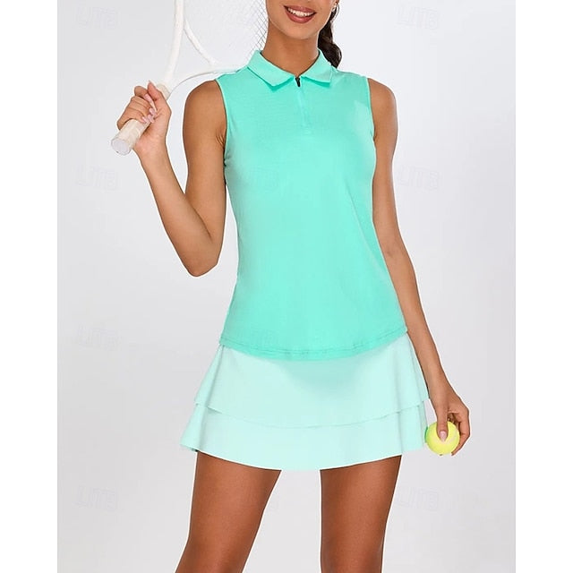 Women's Solid Colored Tennis Shirt Sleeveless Zipper UPF50+