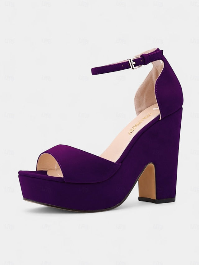 Suede Nude Chunky Block Sandals Heel Platform - Women's