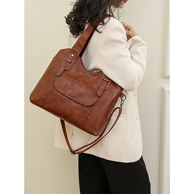 Sac fourre-tout en similicuir marron pour femme avec double compartiment vintage