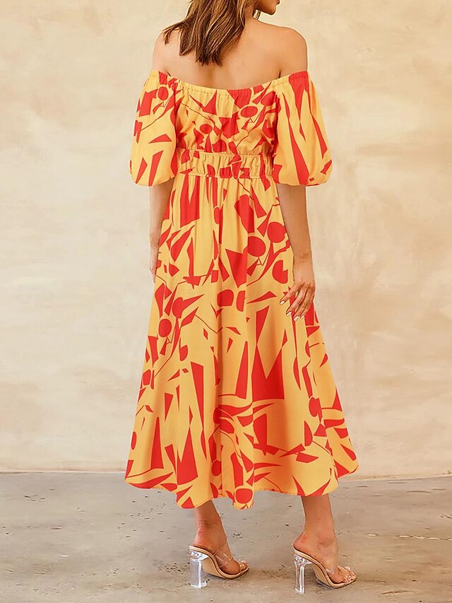 Women's Casual Dress Floral Leaf Backless Print Off