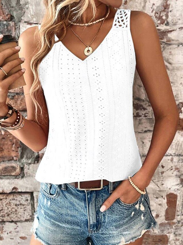 Women's Camisole Tank Top White Pink Blue Plain Cut Out
