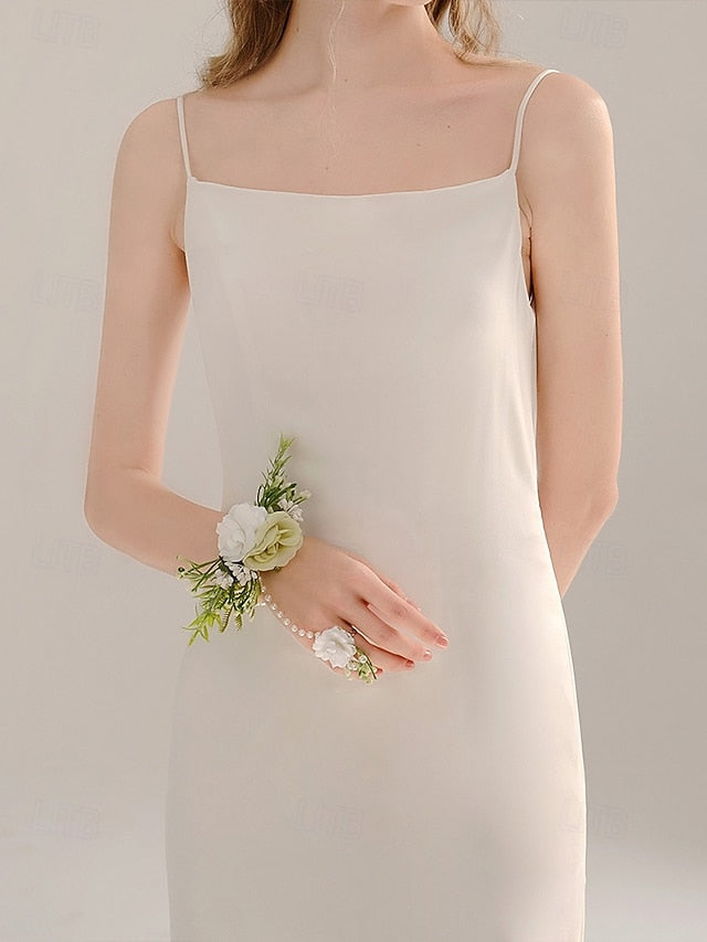 White – Elegant Wrist with Hand Set Floral Pearls Jewelry and