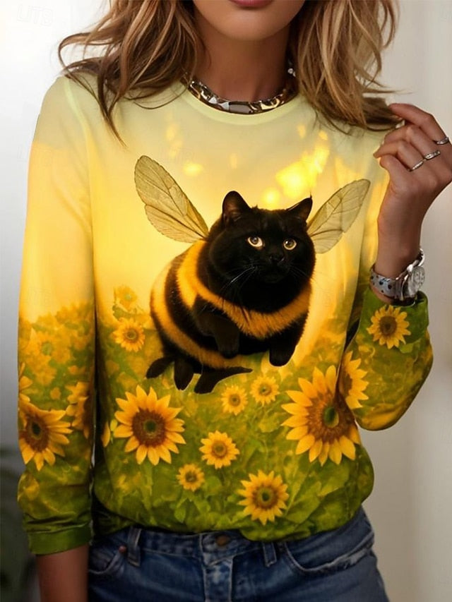 Women's T shirt Crew Neck Long Sleeve Tunic Floral Graphic