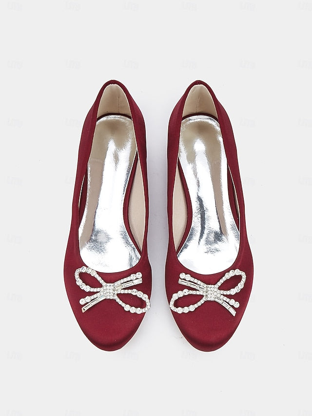 Bow Women's - Embellished Flats Round-Toe Rhinestone