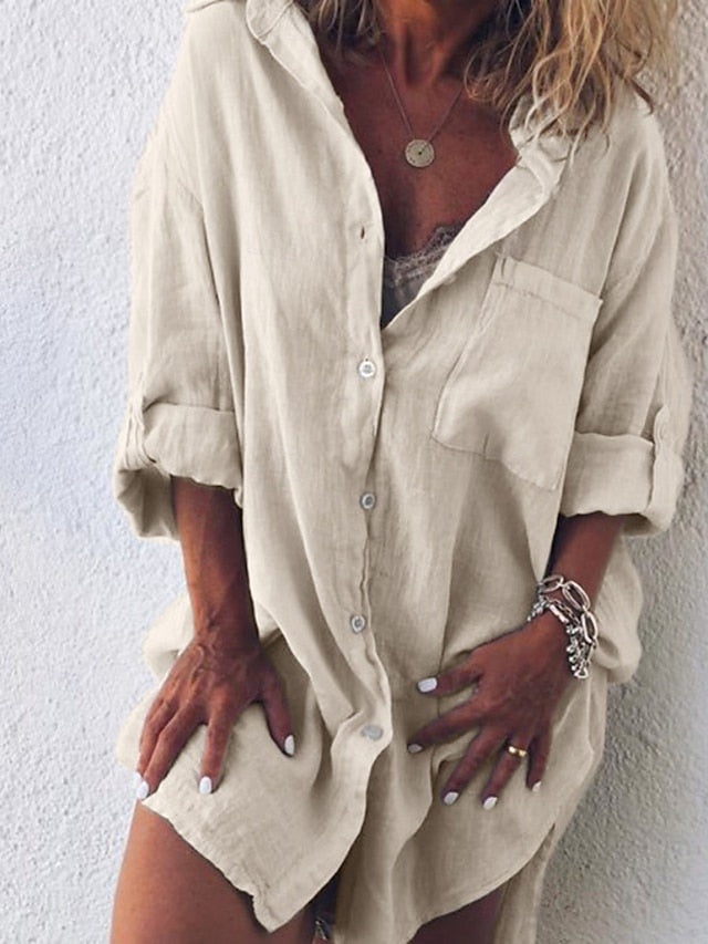 Women's Shirt Cotton Linen Shirts Blouse Faux Cotton Linen
