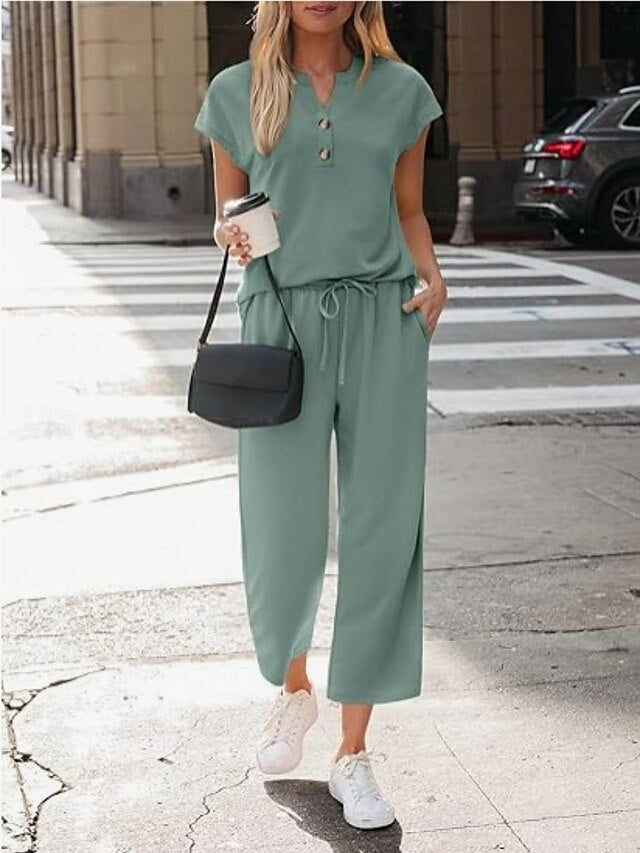 Women's Pants Sets Bolero Top Short Sleeve Crew Neck Solid