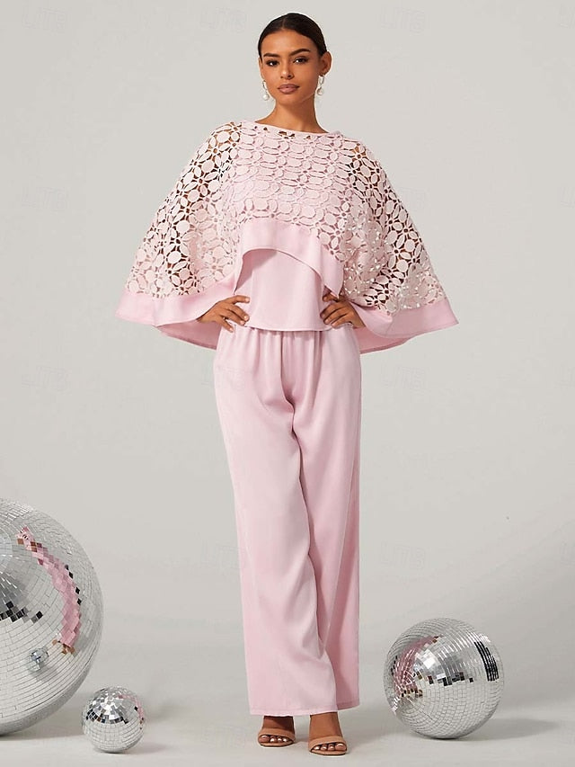 Women's Two-Piece Set Cape Top Cutouts High Waist Wide-Leg