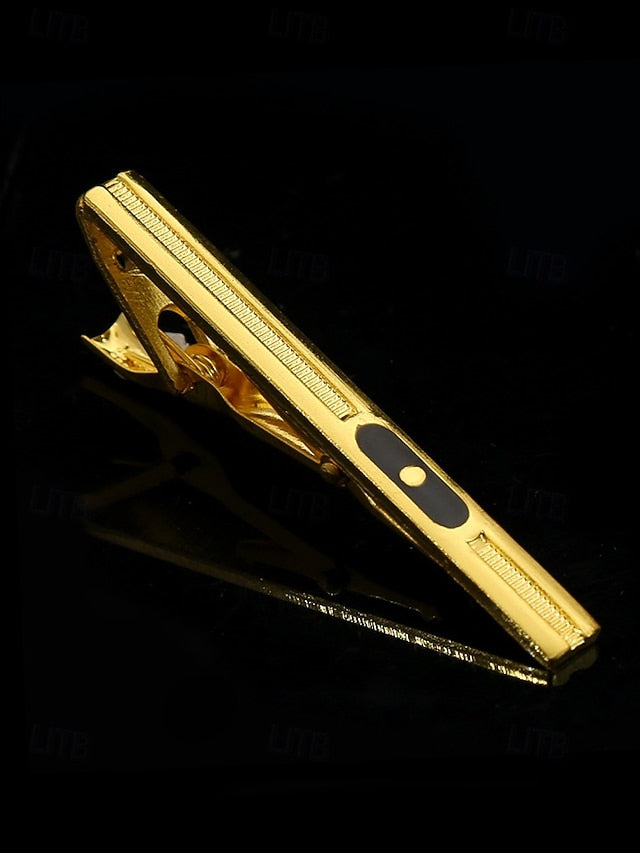 Sleek Men Clip Black Design Gold Tie for with Elegant Inlay –