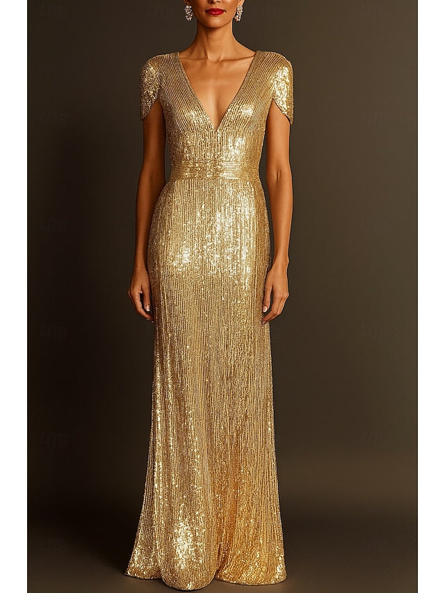 Formal Gown Black Dress Wedding Evening Gold Column Elegant