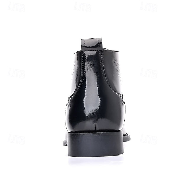 Brogue Burgundy Glossy Wingtip Ankle Faux Men's Leather