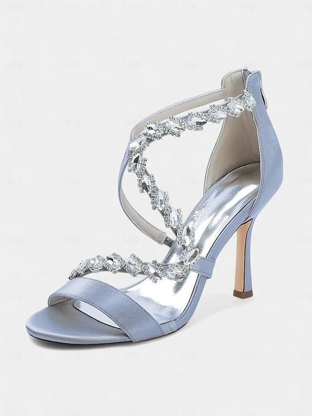 Sandals Rhinestone High Strappy Women's White - Heel