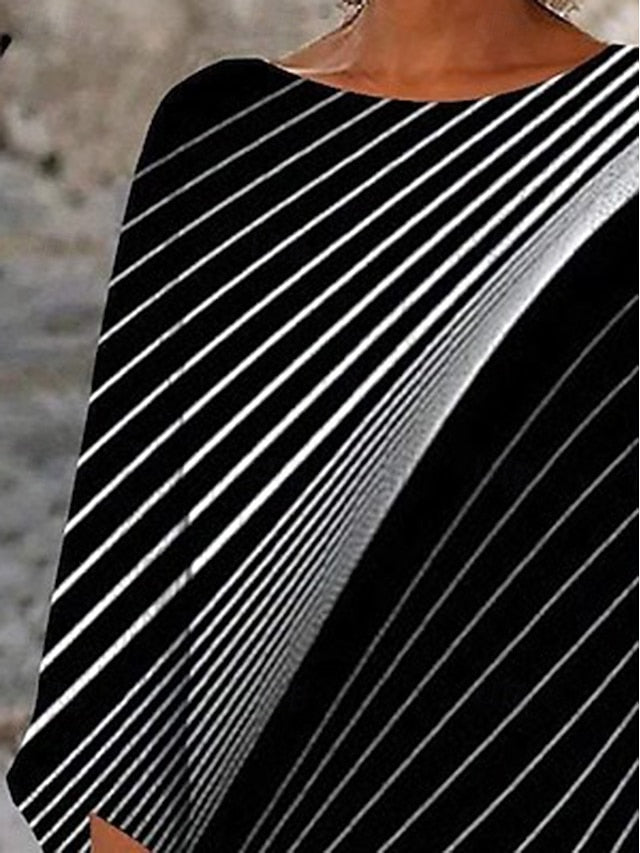 Women's Blouse Print Asymmetric Hem Striped Daily Stylish