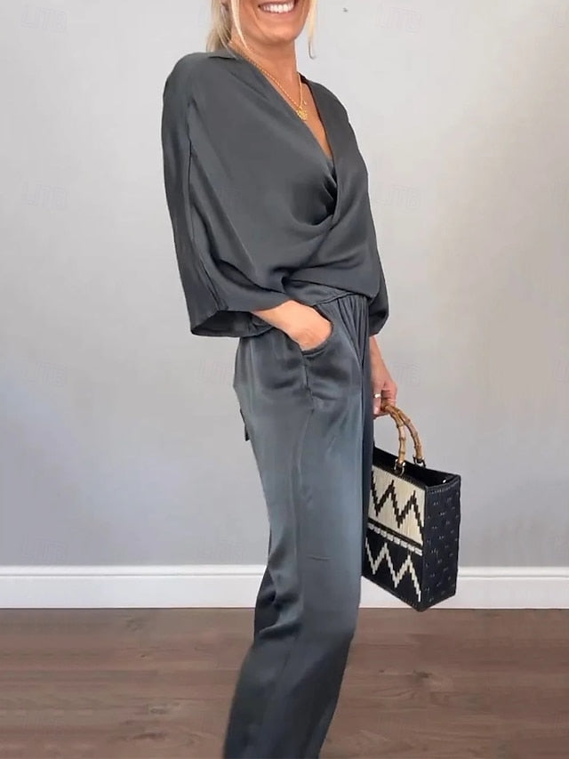 Women's Pants Sets Bolero Top Short Sleeve V Neck Plain