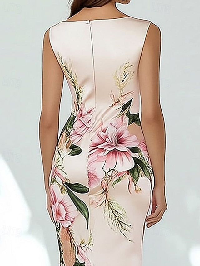 Women's Midi Dress Satin Dress Sheath Dress Print Dress