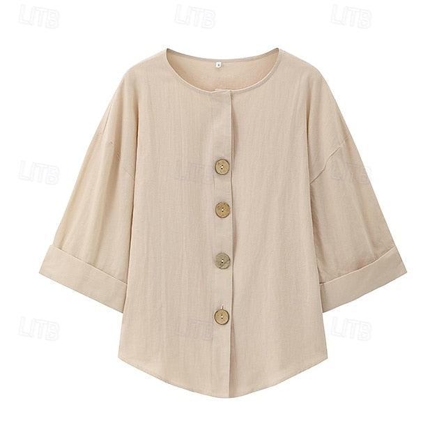 Women's Cotton Linen Shirt Summer Shirt Beach Shirt Button