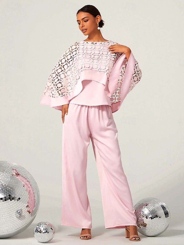 Women's Two-Piece Set Cape Top Cutouts High Waist Wide-Leg