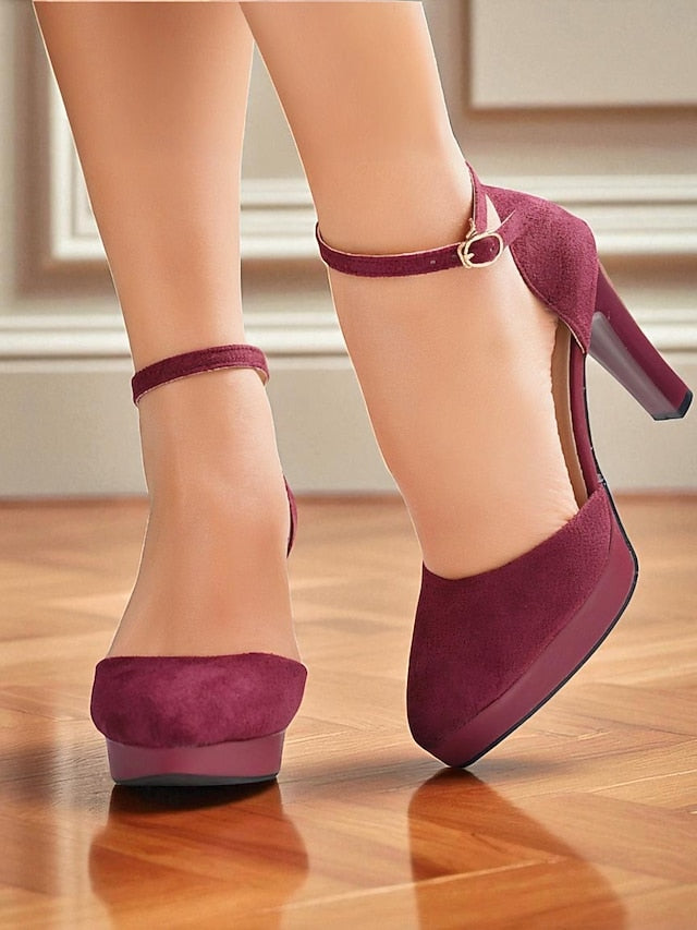 Platform Ankle Burgundy Heel Women's 1950s High Strap Suede