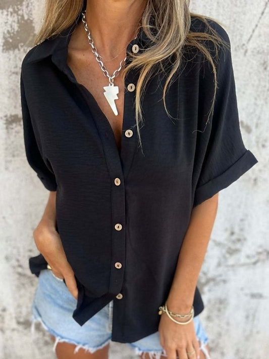 Women's Shirt Buttons Plain Basic Modern Half Sleeve Shirt
