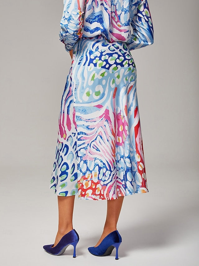 Women's Watercolor Leopard Satin Mermaid Skirt Elastic