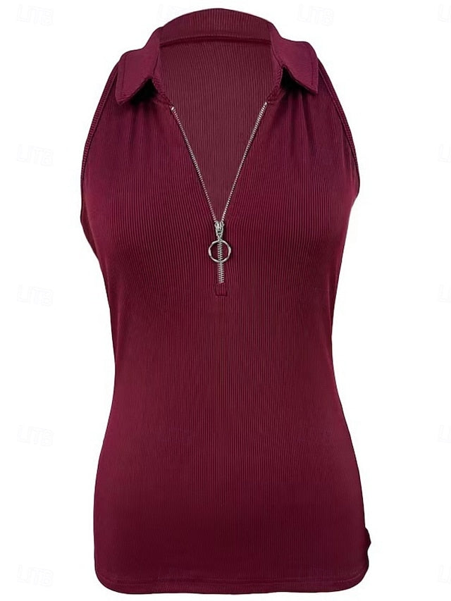 Women's Camisole Tank Top Zipper Solid Color Modern Casual