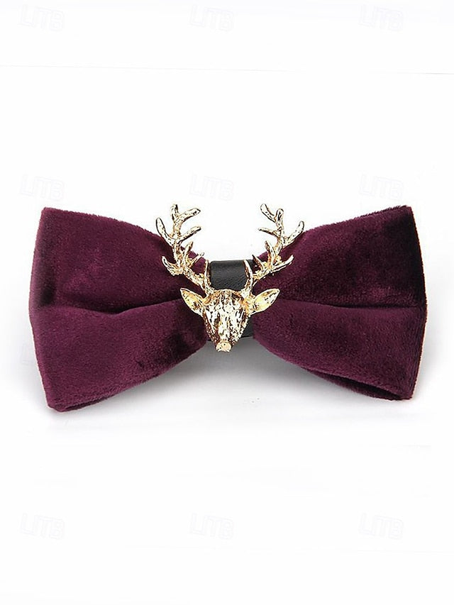 Men's Tie Bow Gold Deer Head with Pin Velvet
