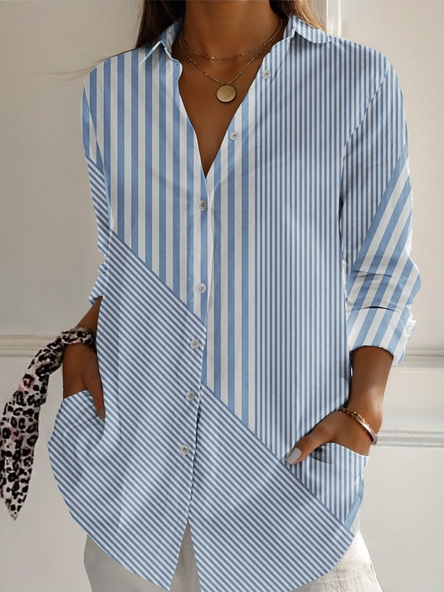Women's Shirt Buttons Print Striped Active Daily Stylish
