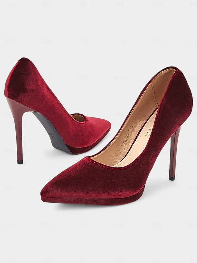 Heel Pumps and Women's Velvet Burgundy with Stiletto
