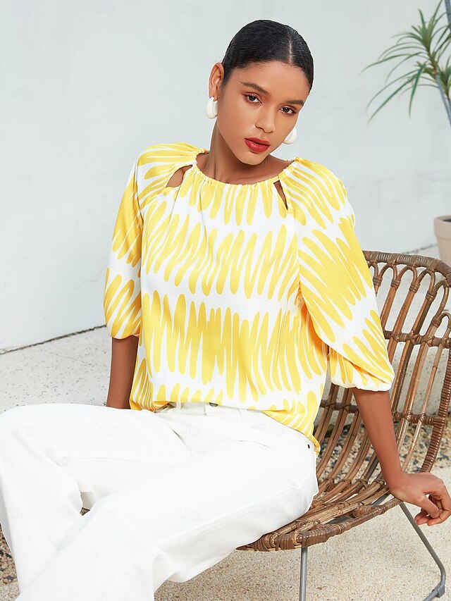 Satin Puff Sleeve Hollow Out Raglan Shirt