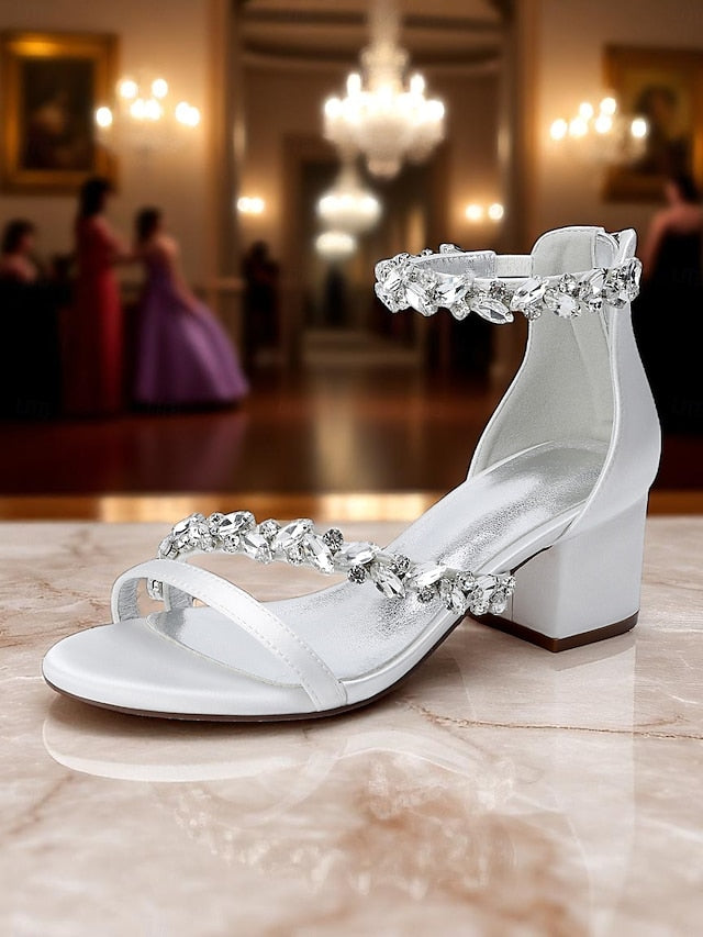 Block Satin Heel Sandals Crystal - Women's Purple