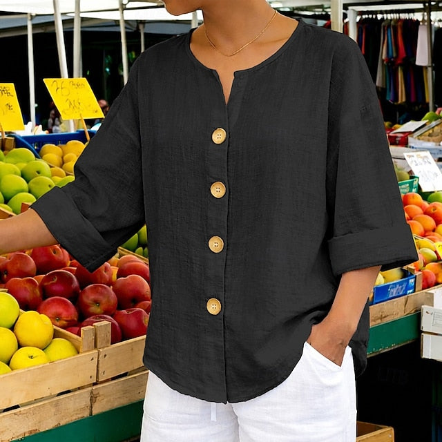 Women's Cotton Linen Shirt Summer Shirt Beach Shirt Button