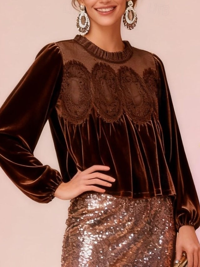 New Year Women's Lace Splicing Top Embroidered Elegant Long