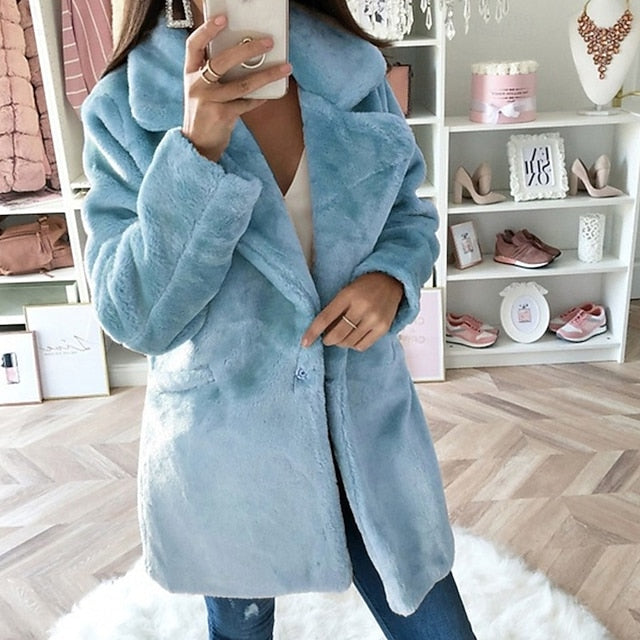 Women's Warm Pocket Fur Coat Comfortable Casual Faux