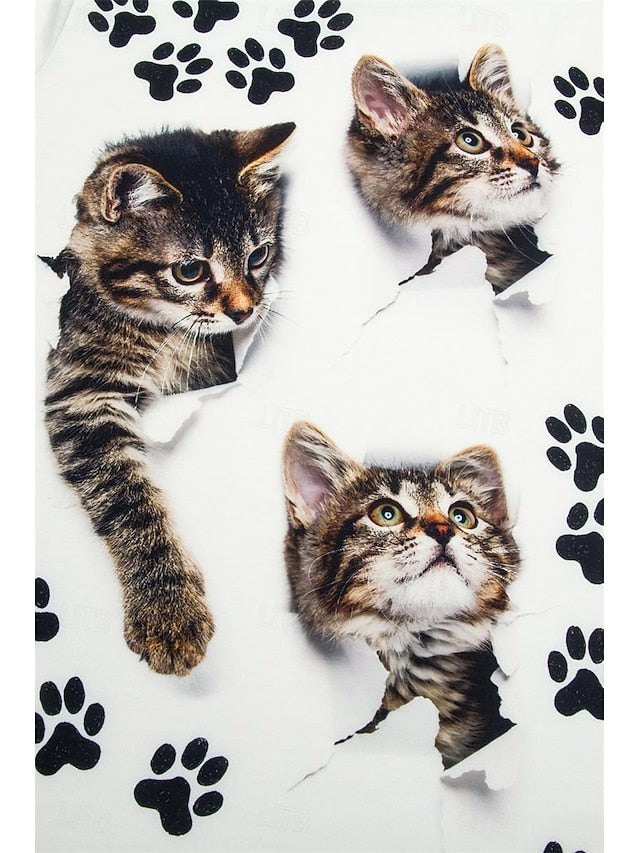 Women's T Shirt Basic Cat Print Short Sleeve Regular Tops