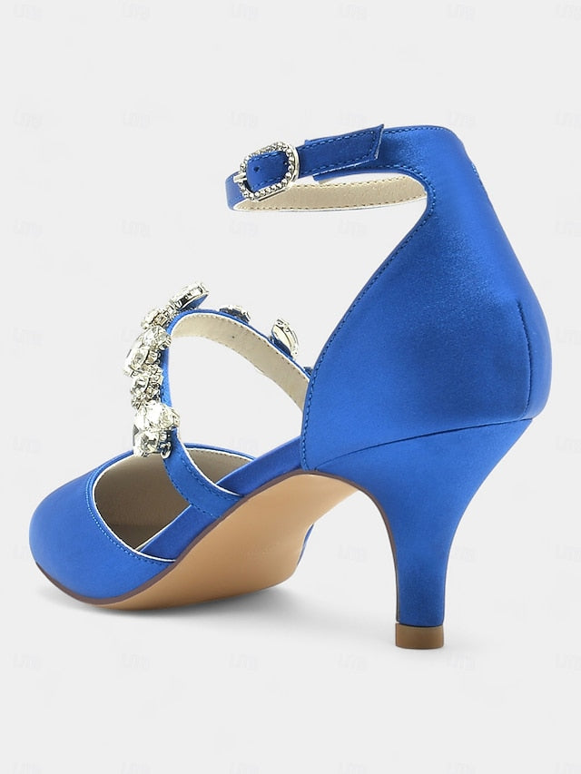Black - Rhinestone Embellishments with Heels Women's Satin