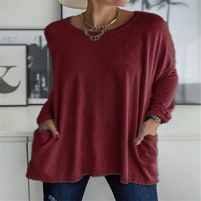Women's Tunic T Shirt Pocket Solid Color Plain Stylish
