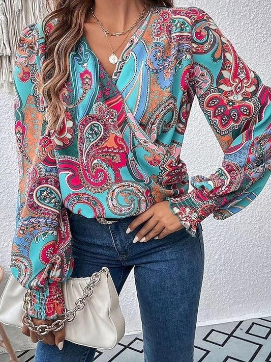 Women's Shirt Blouse Print Floral Casual Long Sleeve V Neck