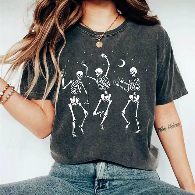 Halloween Women's T Shirt Tee Top Patchwork Graphic Skull