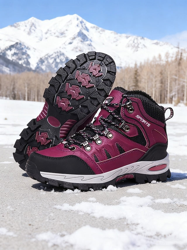 Women's Burgundy High-top Hiking Sneakers with Rugged Sole