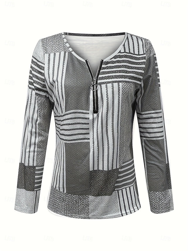 Women's T Shirt Zipper Print Graphic Geometric Vintage