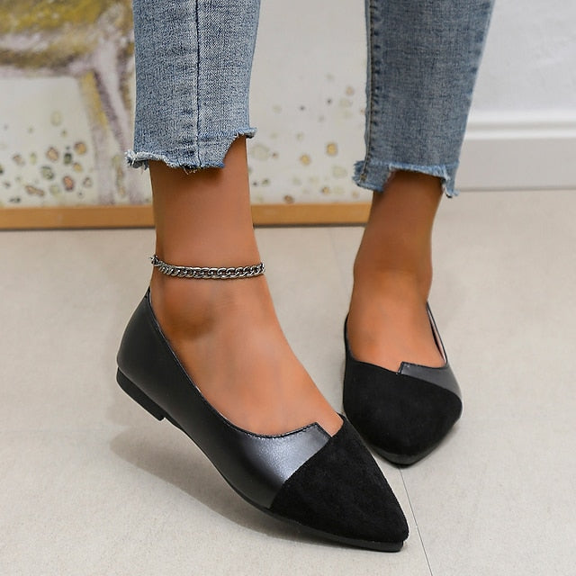 Elegant Slip-On Toe Two-Tone – Pointed Flats Women's