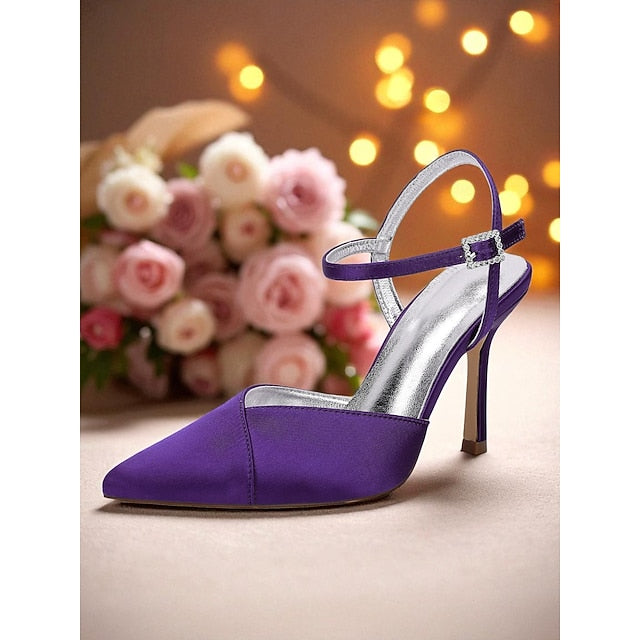 Green Strap Ankle - Women's Stiletto Heels with Satin
