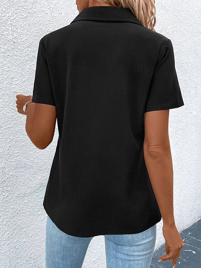 Women's T Shirt Zipper Plain Fashion Stylish Classic Short