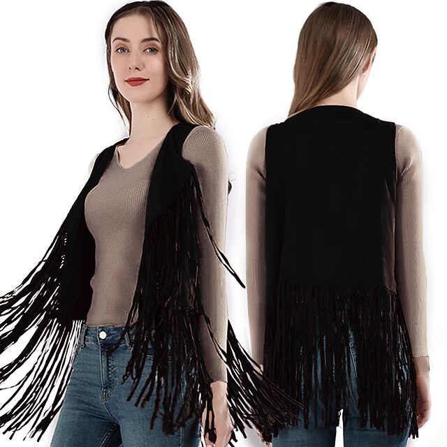 Retro Vintage 1970s Suede Vest Sleeveless Hippie Tassel Fringe