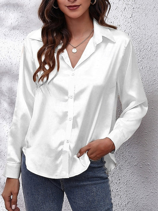 Women's Shirt Blouse Buttons Solid Color Basic Casual Long