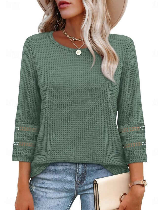 Women's Blouse Lace Patchwork Solid Color Stylish Casual
