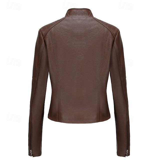 Women's Pocket Faux Jacket Comfortable Zipper Leather