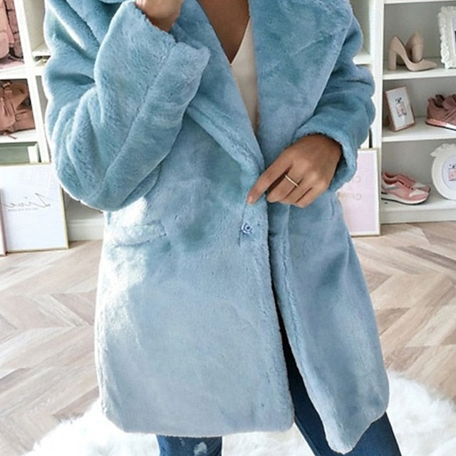 Winter Coat Fur Faux Pocket Women's Warm Comfortable