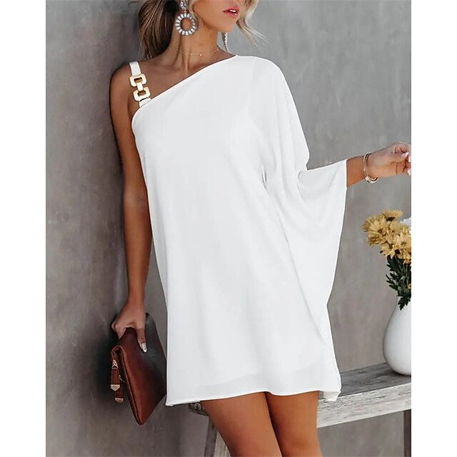 Women's Shift Dress Mini Dress Black White Fuchsia Long