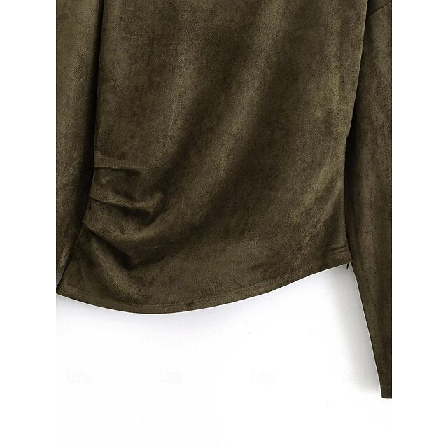 Women's T Shirt Suede Shirt Pleats Asymmetrical Solid Color