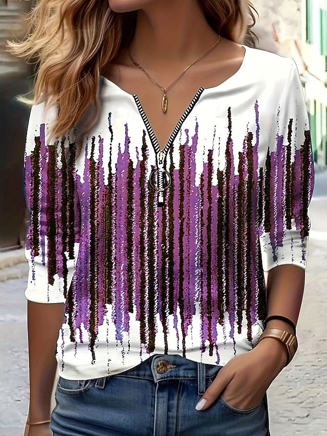 Women's T Shirt Zipper Print Ombre Graphic Vintage Fashion